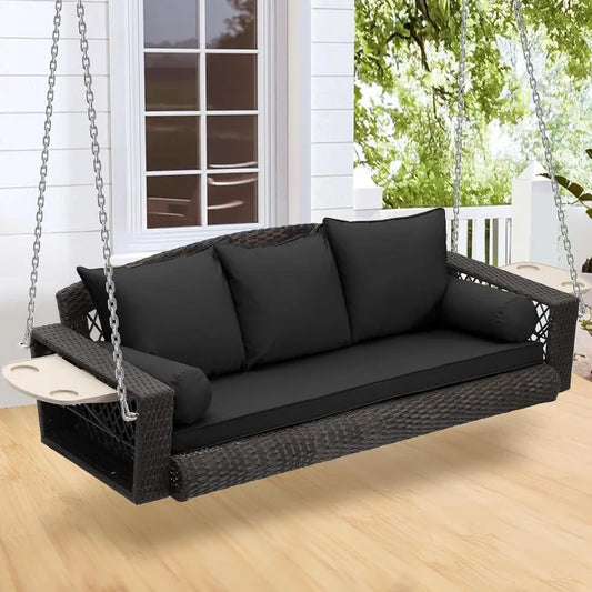 3-Person Hanging Porch Swing with Cushion and Adjustable Chain