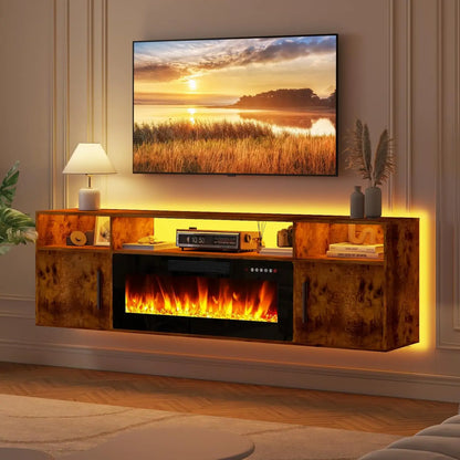 LED Floating Fireplace TV Stand 70'' Wall Mounted Shelf