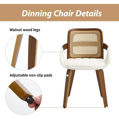 Mid Century Modern Dining Room Chairs with Arms and Rattan Back