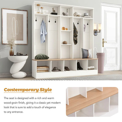 Wide Design Hall Tree with Storage Bench, Cube Storage & Shelves