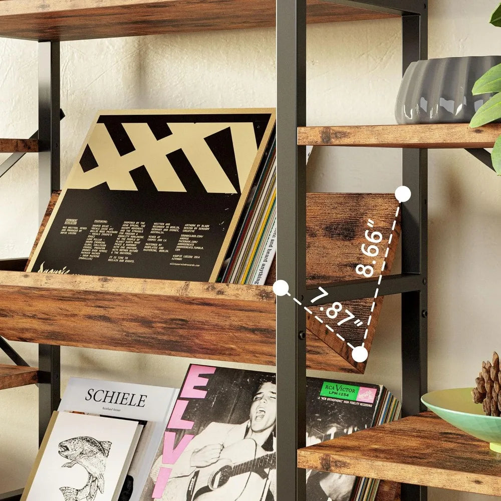 6 Tier Triple Wide Large Etagere Bookshelf with Metal Frame