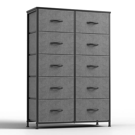 Bedside Table with 10 Fabric Drawers & Steel Frame