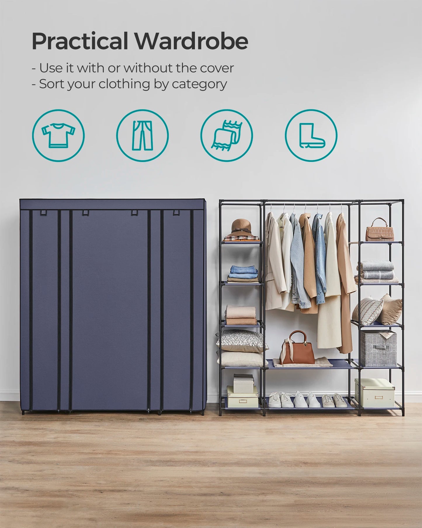 Portable Closet with Clothes Rail & Non-Woven Fabric Cover