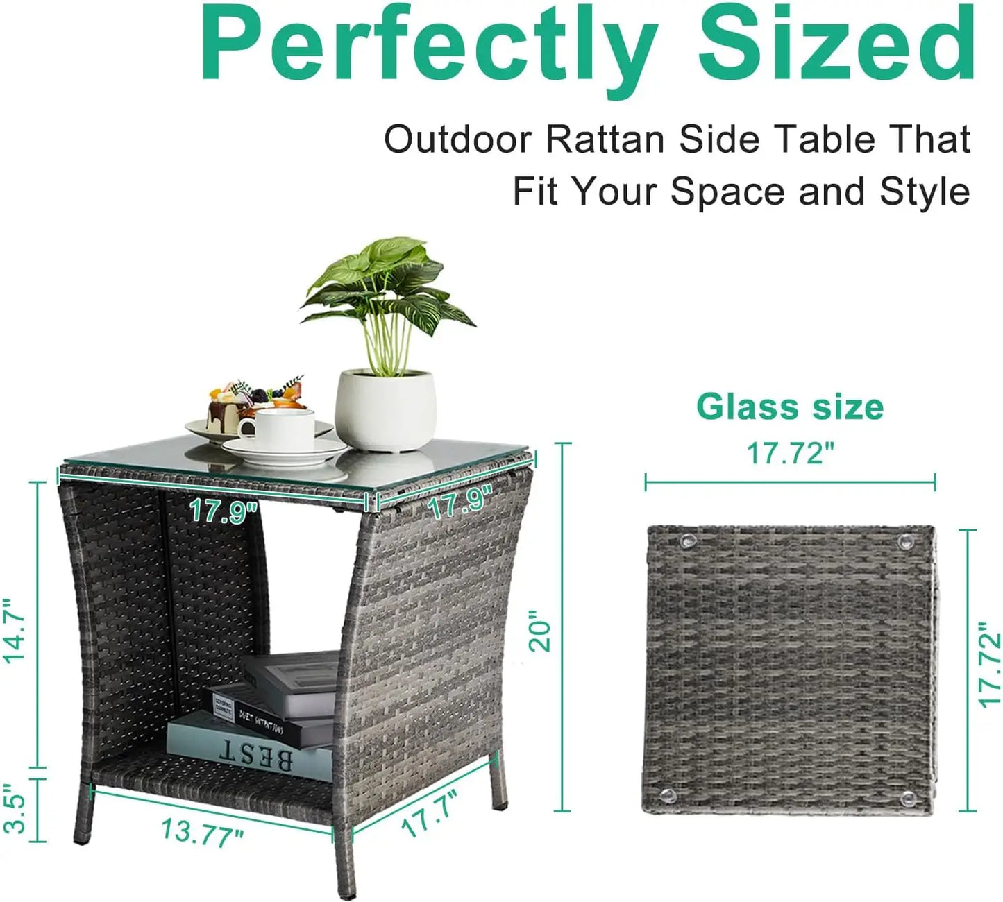 Outdoor Wicker Side Table with Storage