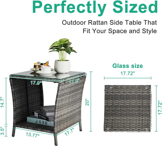 Outdoor Wicker Side Table with Storage