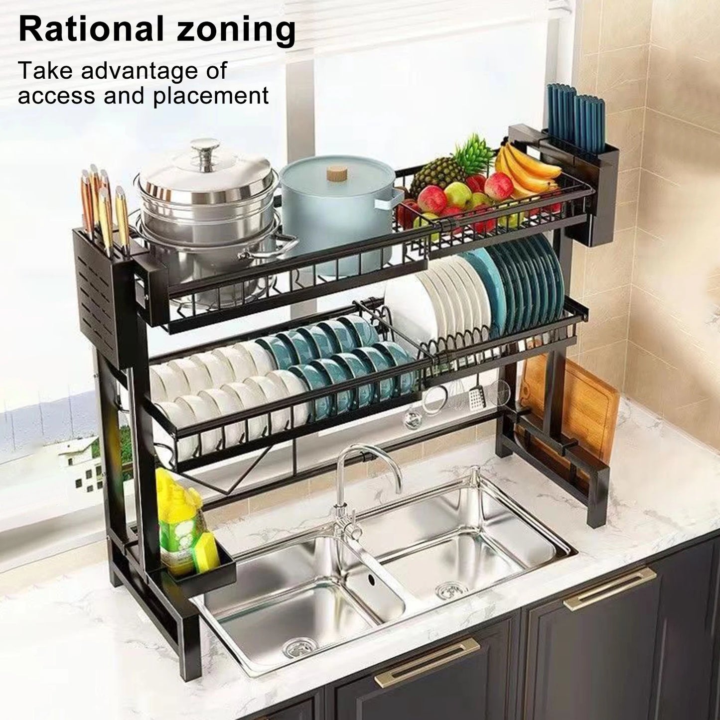 2 Tier Kitchen Storage Shelf Above Sink Draining Rack