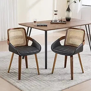 Mid Century Modern Dining Room Chairs with Arms and Rattan Back