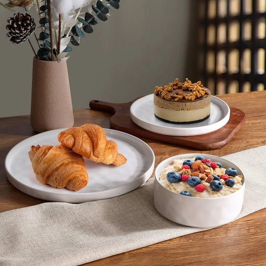 Stoneware Dinnerware Sets, 12 Piece Plates and Bowls Dish Set for 4, Kitchen Speckled Dinner Ware Dining Dishware, Microwave