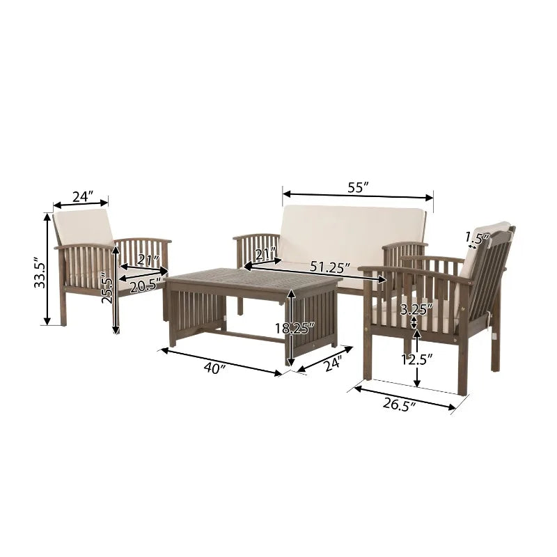 4PC Outdoor Table Garden Furniture Sets