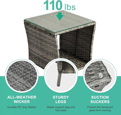 Outdoor Wicker Side Table with Storage