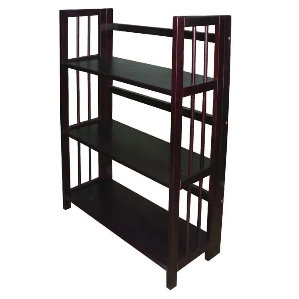 3 Tier Espresso Folding Bookcase with Open Storage