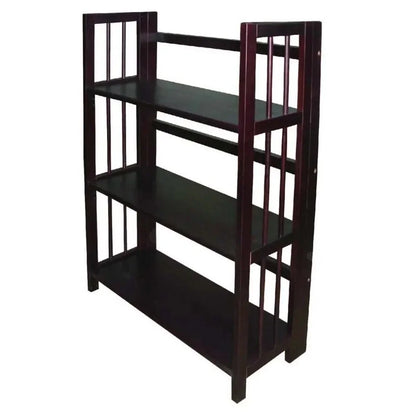 3 Tier Espresso Folding Bookcase with Open Storage