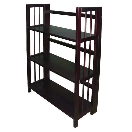 3 Tier Espresso Folding Bookcase with Open Storage