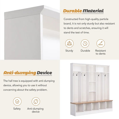 Wide Design Hall Tree with Storage Bench, Cube Storage & Shelves