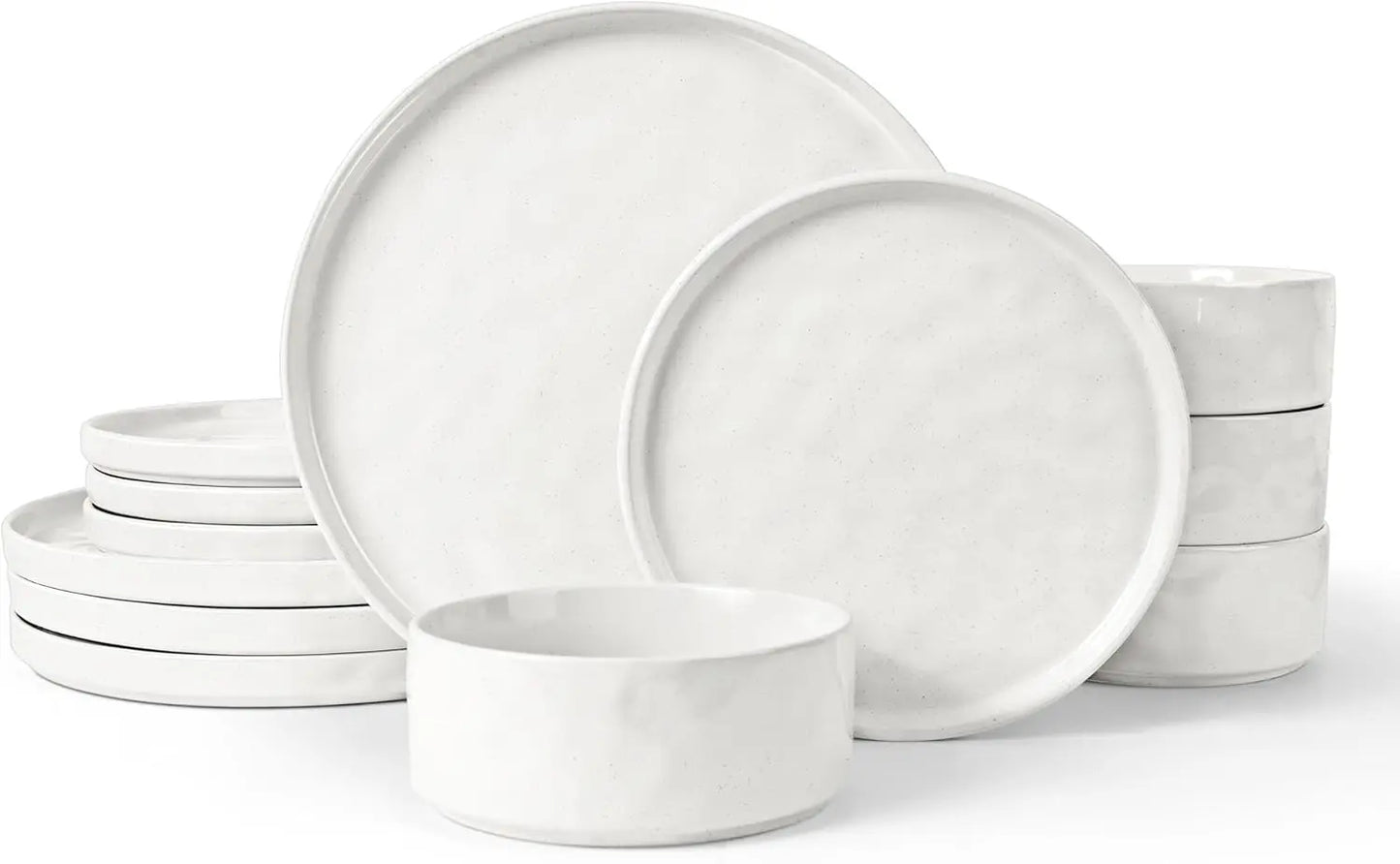 Stoneware Dinnerware Sets, 12 Piece Plates and Bowls Dish Set for 4, Kitchen Speckled Dinner Ware Dining Dishware, Microwave