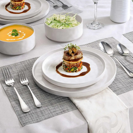 Stoneware Dinnerware Sets, 12 Piece Plates and Bowls Dish Set for 4, Kitchen Speckled Dinner Ware Dining Dishware, Microwave