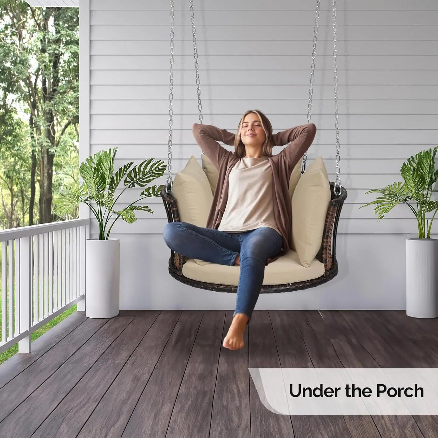 2.4 FT 1-Person Round Rattan Porch Swing