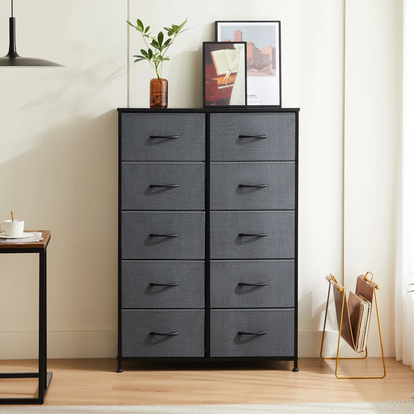 Bedside Table with 10 Fabric Drawers & Steel Frame