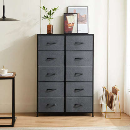 Bedside Table with 10 Fabric Drawers & Steel Frame