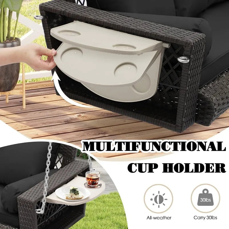 3-Person Hanging Porch Swing with Cushion and Adjustable Chain