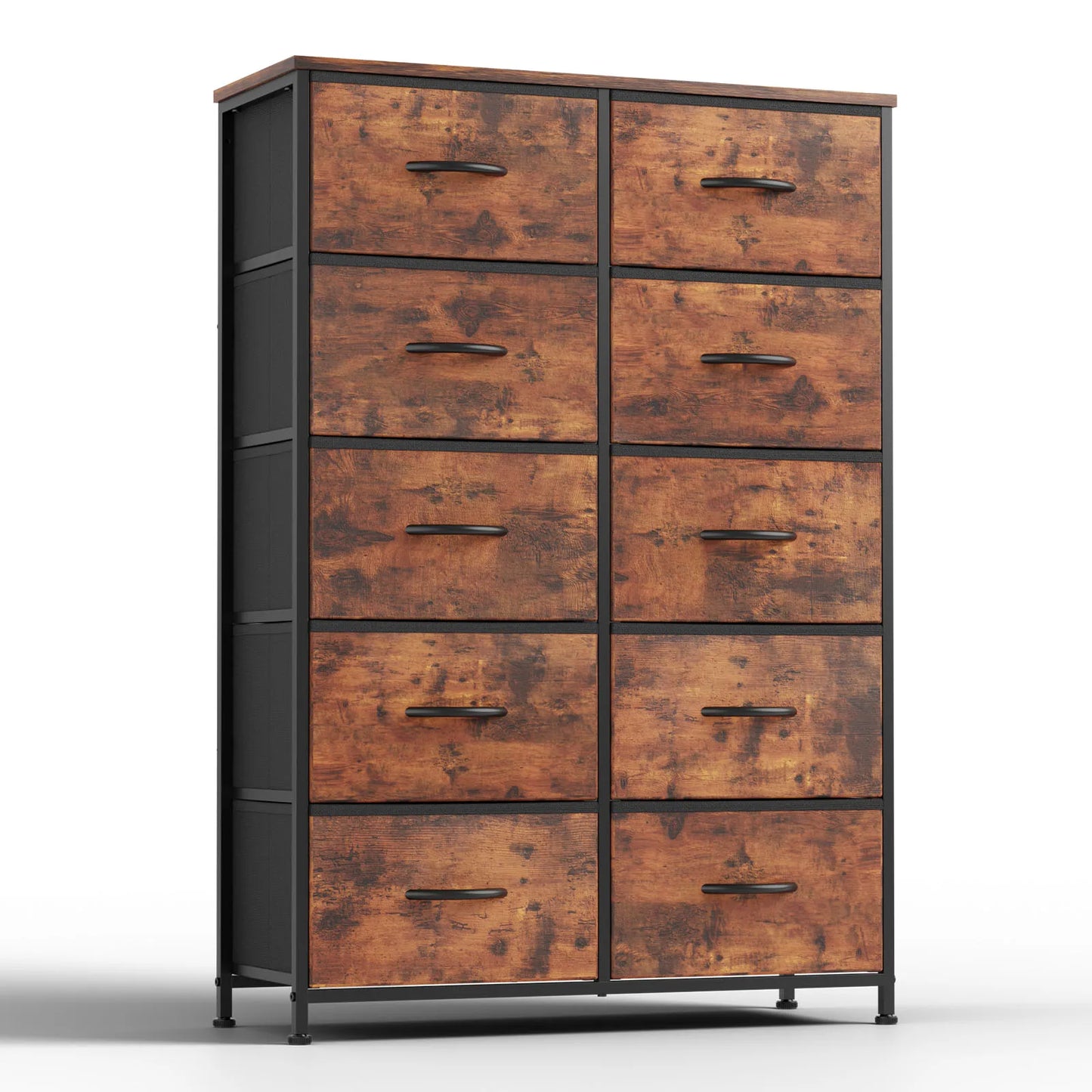 Bedside Table with 10 Fabric Drawers & Steel Frame