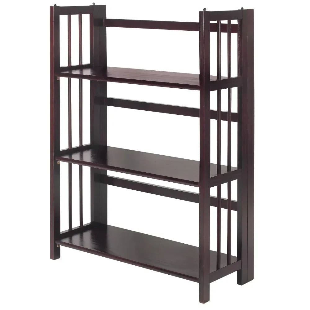 3 Tier Espresso Folding Bookcase with Open Storage