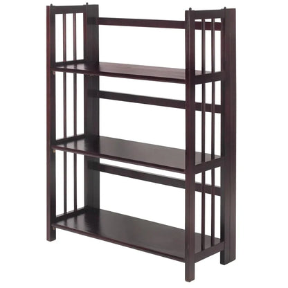 3 Tier Espresso Folding Bookcase with Open Storage