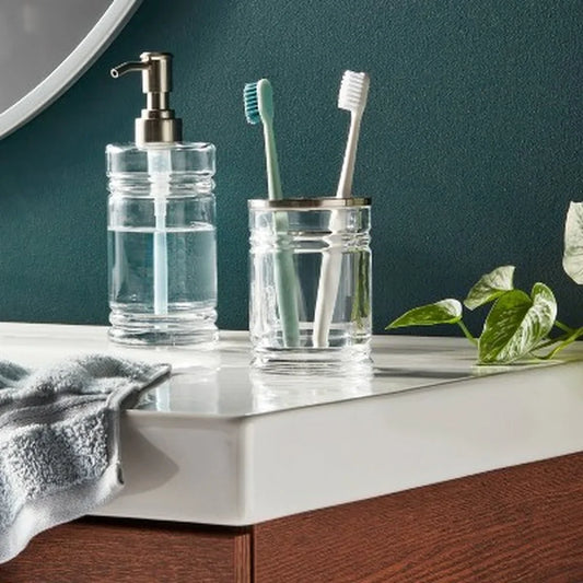 Clear Glass Toothbrush Holder with 4-Way Partitioning