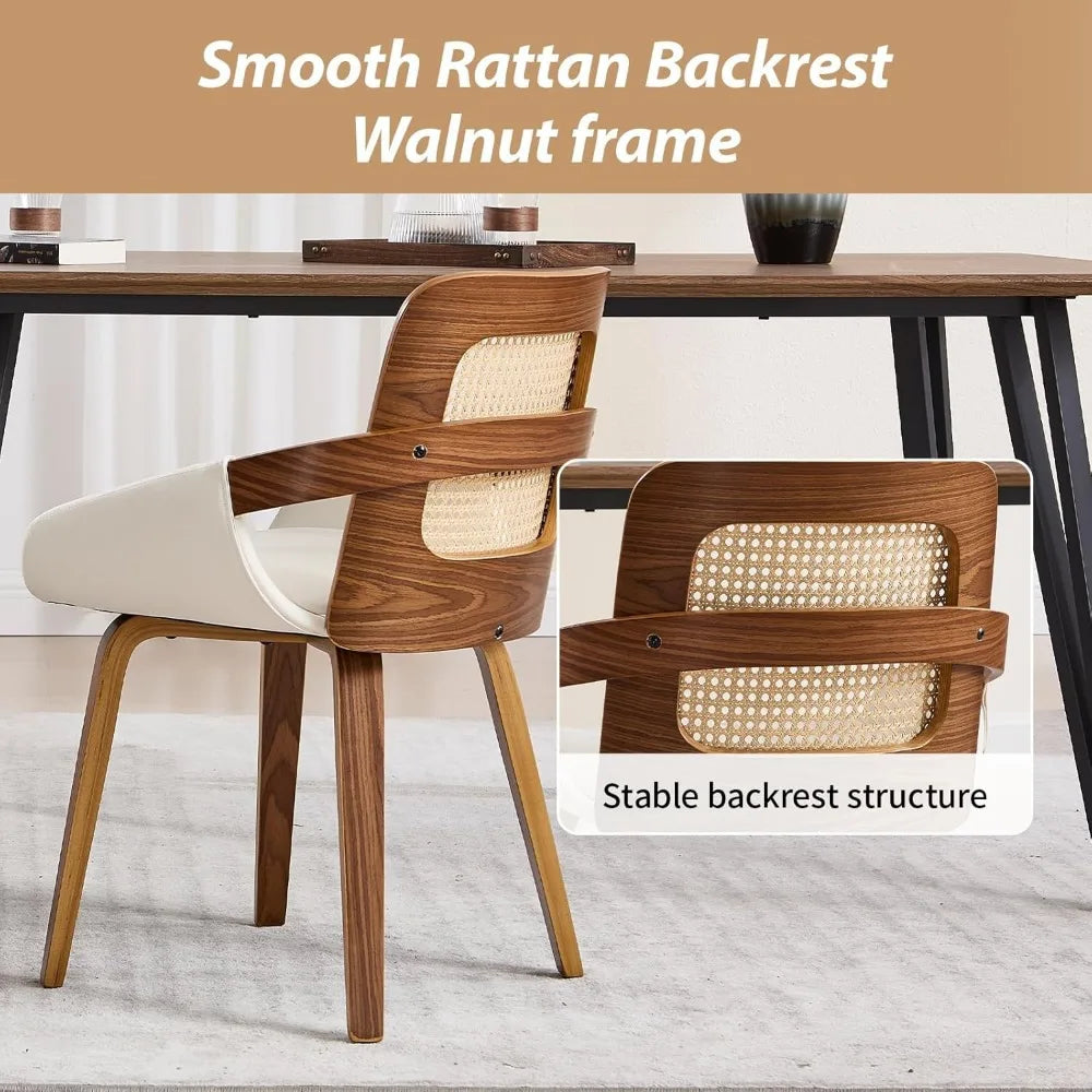 Mid Century Modern Dining Room Chairs with Arms and Rattan Back
