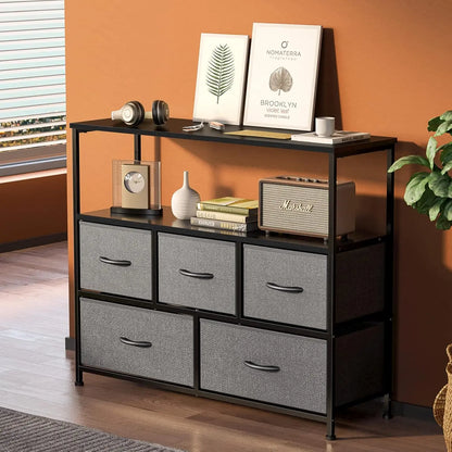 45" TV Stand Modern Fabric 5 Drawer Storage Center