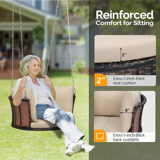 2.4 FT 1-Person Round Rattan Porch Swing