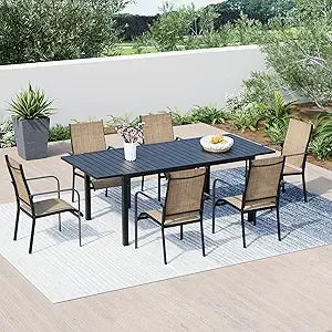 7-Piece All-Weather Rattan Patio Dining Set with 60" Wood Table Top