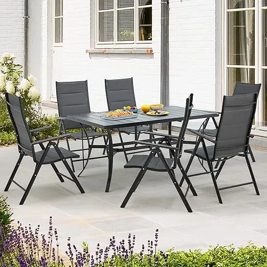 7-Piece All-Weather Rattan Patio Dining Set with 60" Wood Table Top