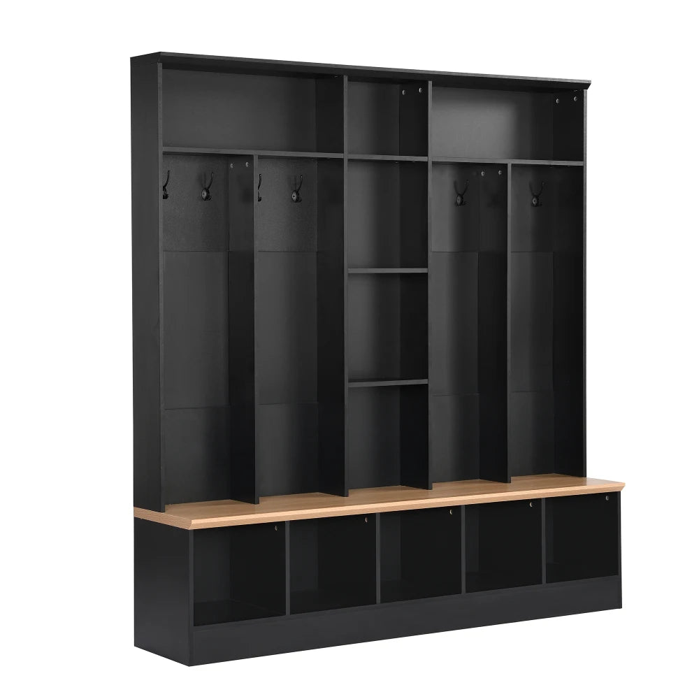 Wide Design Hall Tree with Storage Bench, Cube Storage & Shelves
