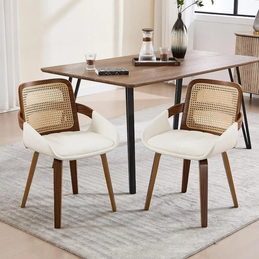 Mid Century Modern Dining Room Chairs with Arms and Rattan Back