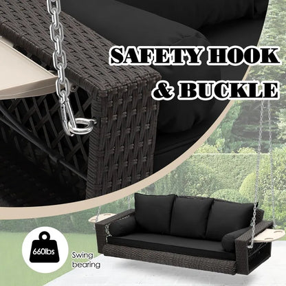 3-Person Hanging Porch Swing with Cushion and Adjustable Chain