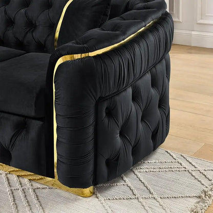 90.6" Velvet Button Tufted Sofa with 2 Pillows