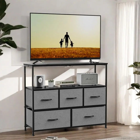 45" TV Stand Modern Fabric 5 Drawer Storage Center