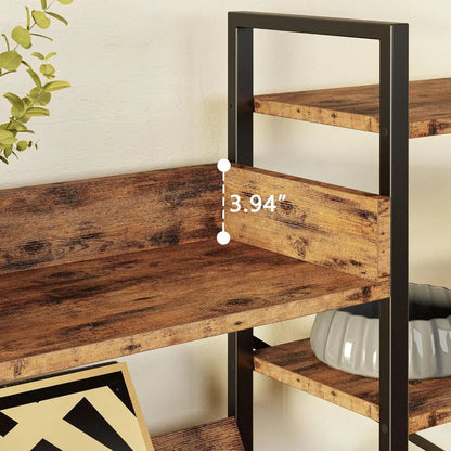 6 Tier Triple Wide Large Etagere Bookshelf with Metal Frame