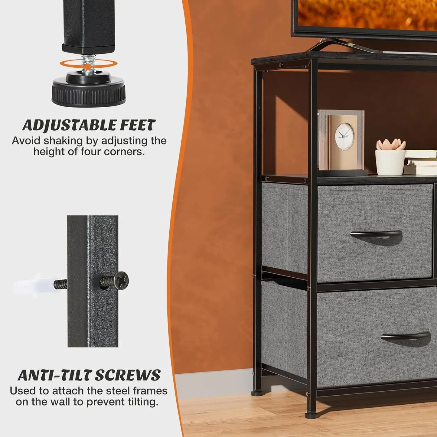 45" TV Stand Modern Fabric 5 Drawer Storage Center